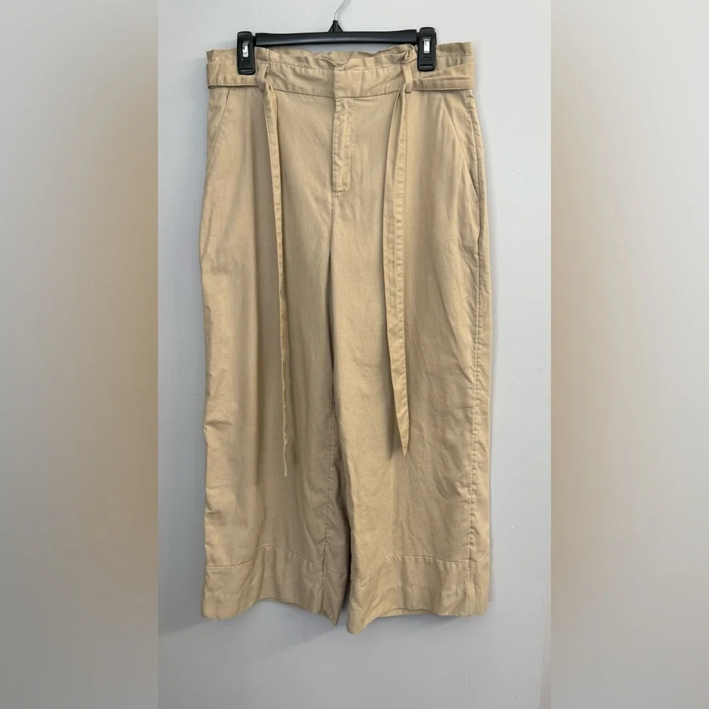 Banana Republic Blake Fit Tan Linen Blend Wide Leg Crop Pants Women’s Sz 12
